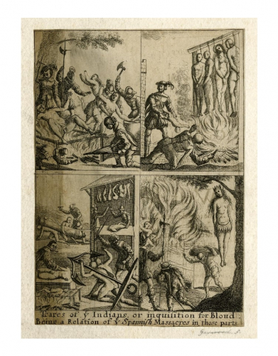 Anonymous, Frontispiece to The Tears of the Indians Being a True Account of the Cruel Massacres